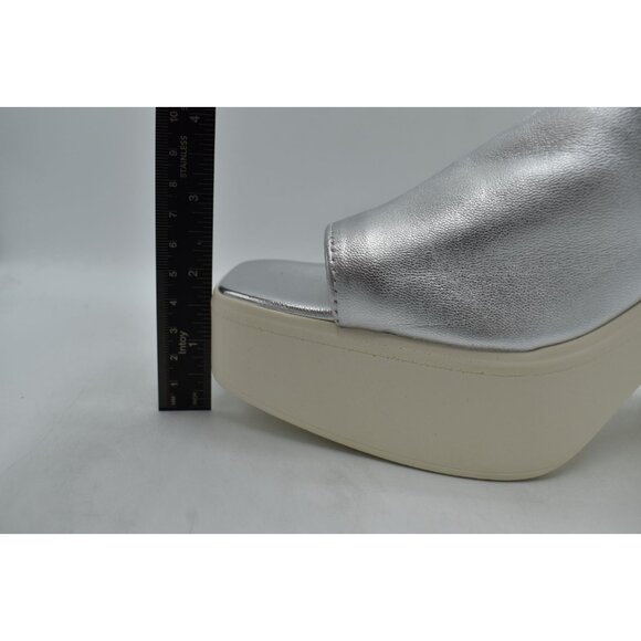 Free People EU 39.5 US 9 Zoe Platform Silver Metallic Leather Slide Sandal Shoes - Picture 8 of 13